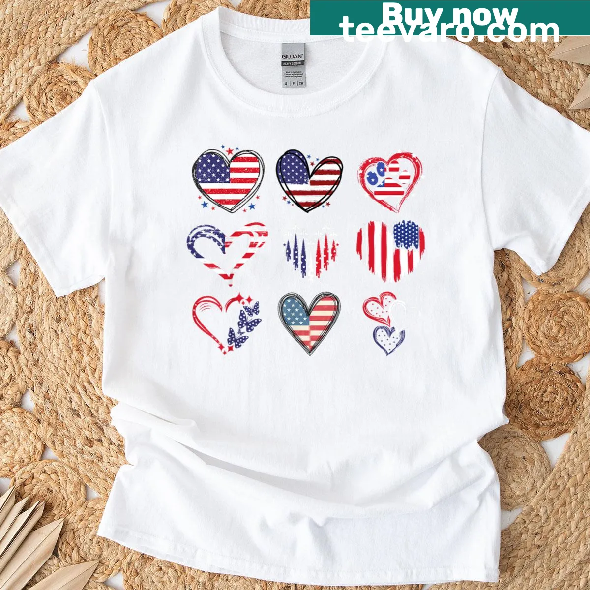 Heart-shaped American flag design on T-shirt — on a men's t-shirt