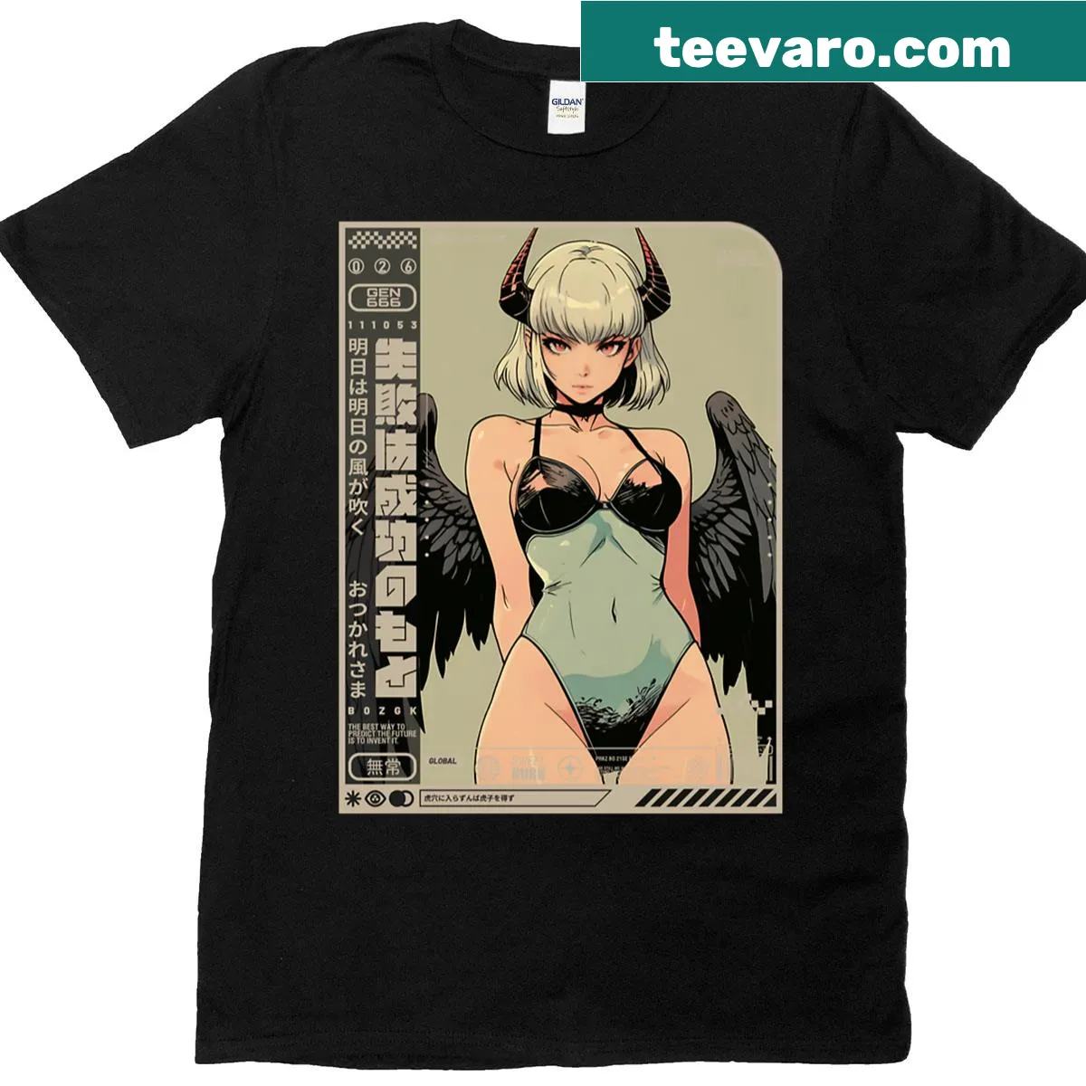 T-shirt featuring a serene angel with gray hair — on a men's t-shirt
