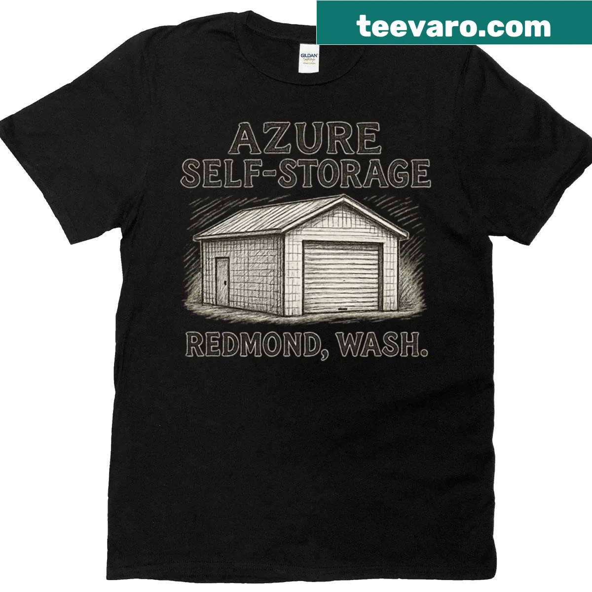 Minimalist t-shirt featuring a sketch design related to self-storage concepts — on a men's t-shirt
