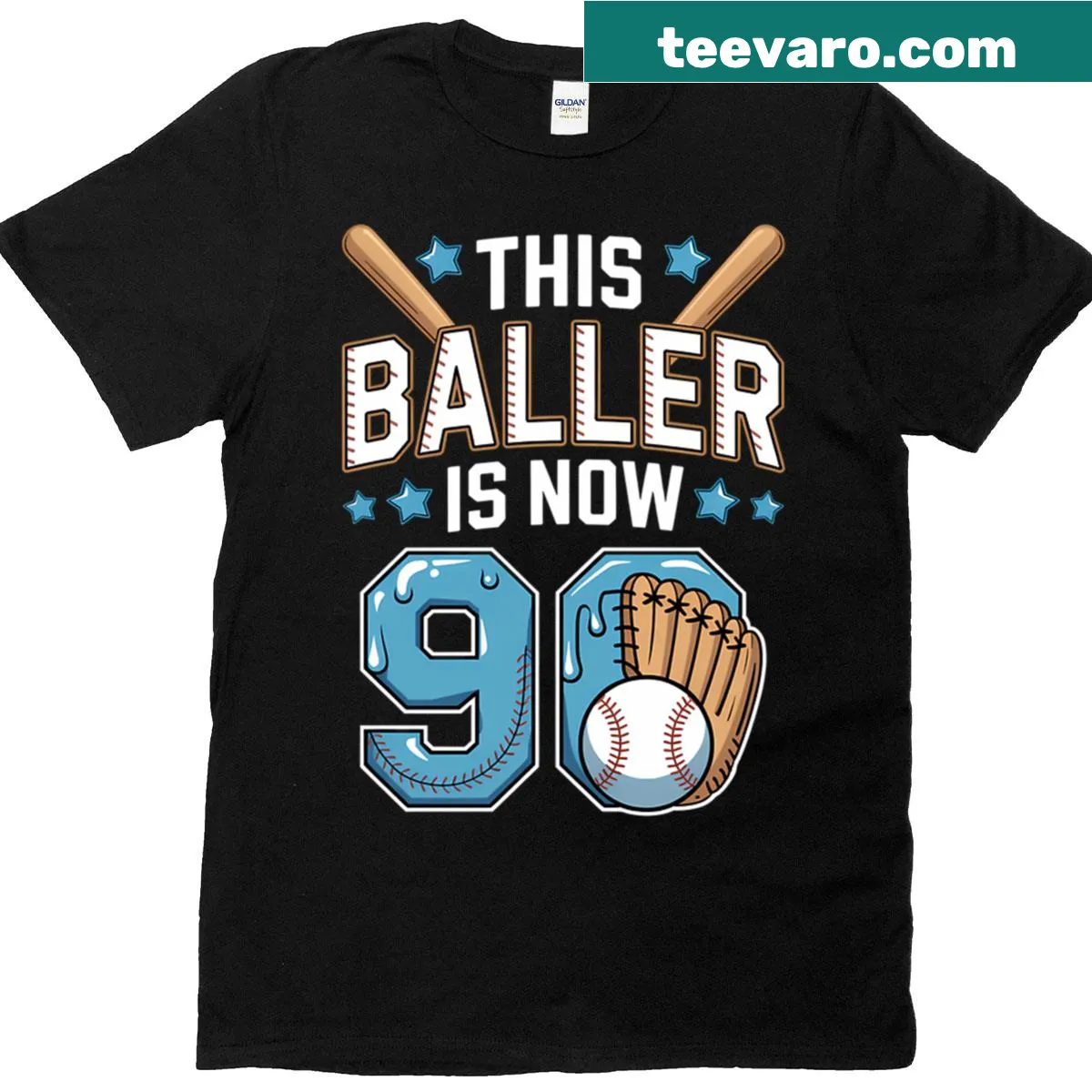Cartoon baseball dripping with excitement on a T-shirt — on a men's t-shirt