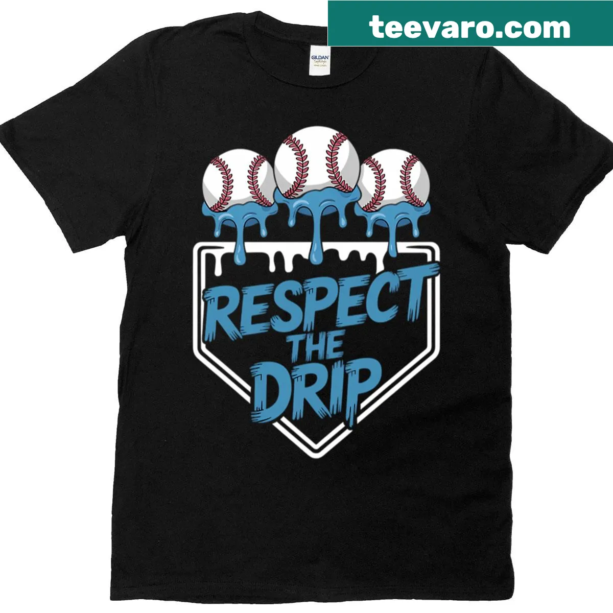 Youth T-shirt featuring baseball and ice cream drip graphic — on a men's t-shirt