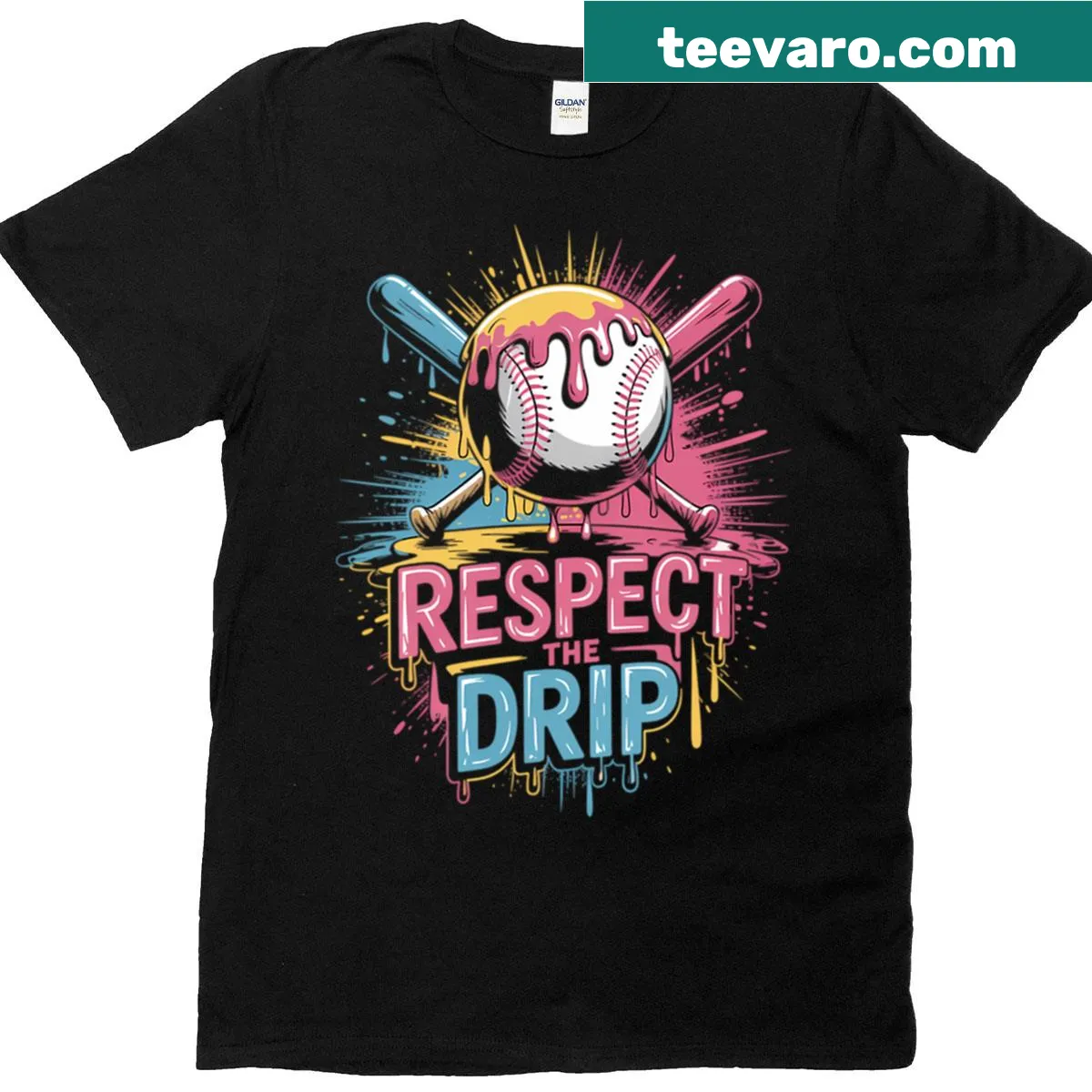 Youth unisex T-shirt with baseball and ice cream drip design — on a men's t-shirt