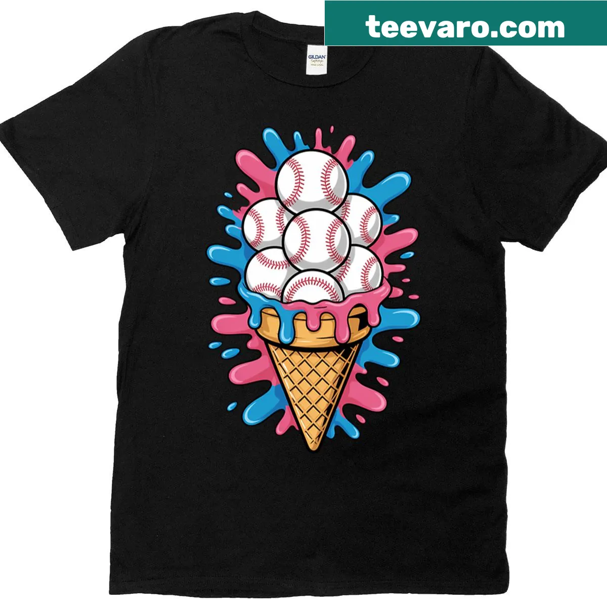 Cartoon ice cream with a baseball cap — on a men's t-shirt