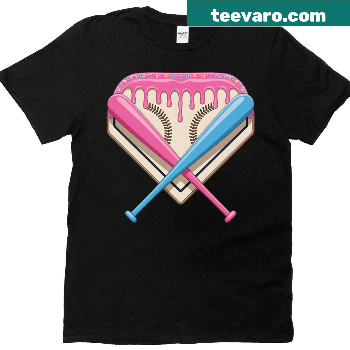 Trendy youth baseball T-shirt with ice cream drip graphic — on a men's t-shirt