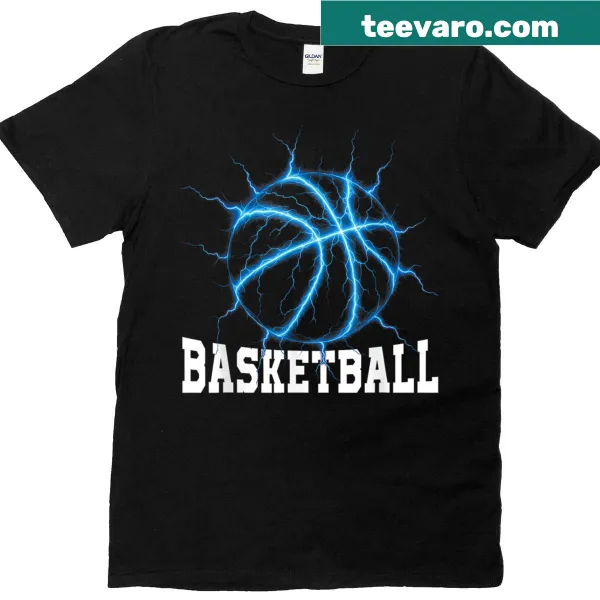 T-shirt featuring a bold lightning bolt basketball graphic