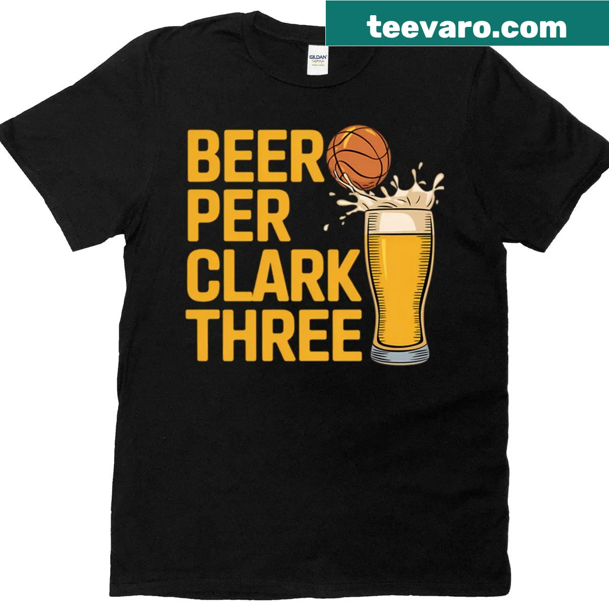 Vintage-style Beer Per Clark graphic on a t-shirt — on a men's t-shirt