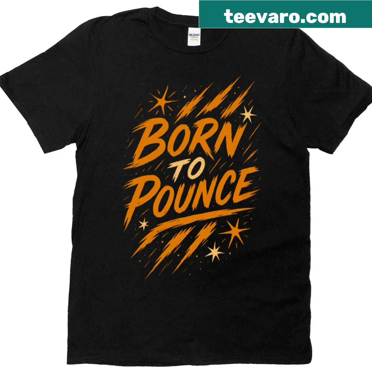 Boxy tee with the quote 'Born To Pounce' featuring a Bengal cat — on a men's t-shirt
