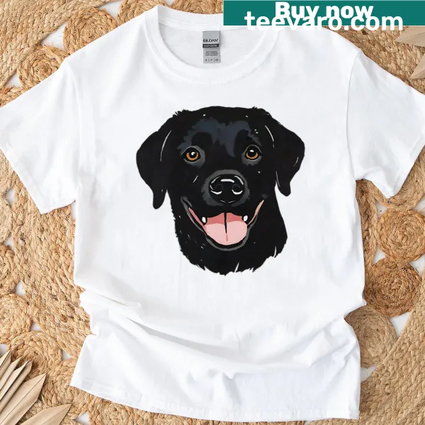 Illustrated face of a black Labrador on a T-shirt