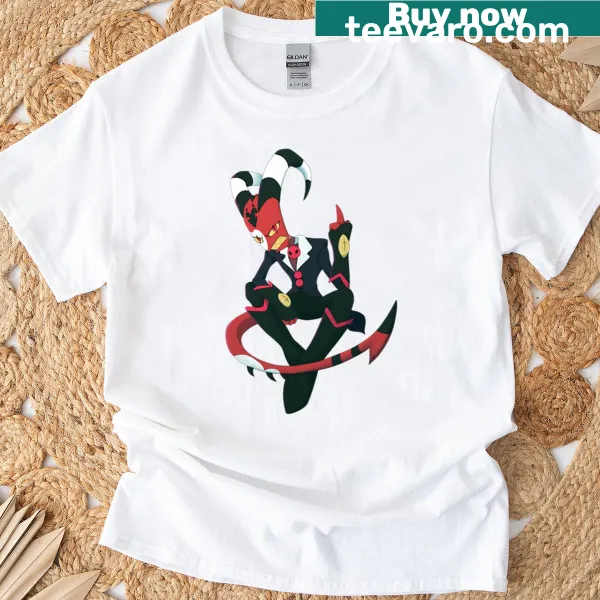 Cartoon graphic of Blitzo on an oversized T-shirt