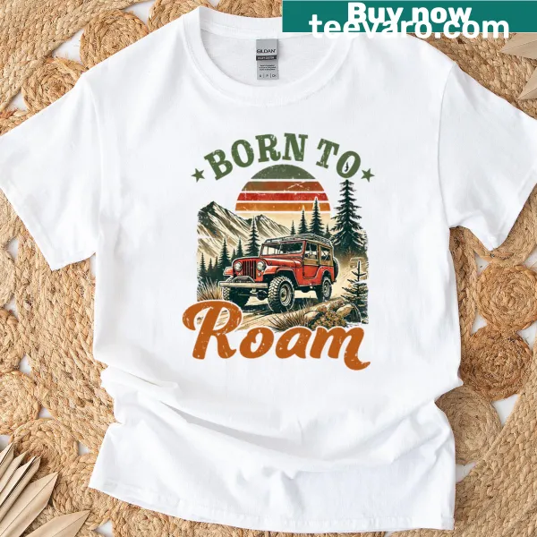 T-shirt with 'Born To Roam' badge-style graphic