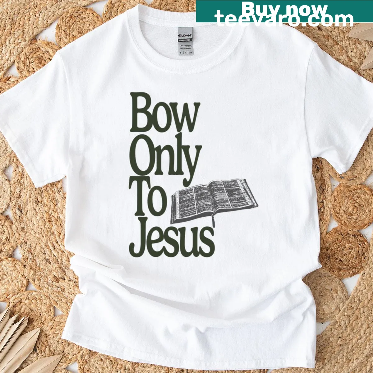 Oversized t-shirt with 'Bow Only To Jesus' text — on a men's t-shirt