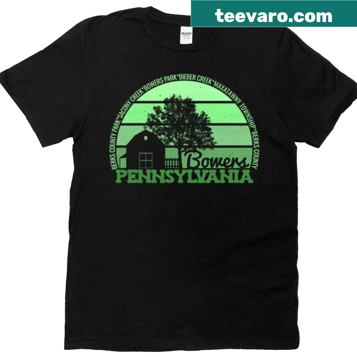 Retro Bowers Pennsylvania sunset logo t-shirt with vintage design — on a men's t-shirt