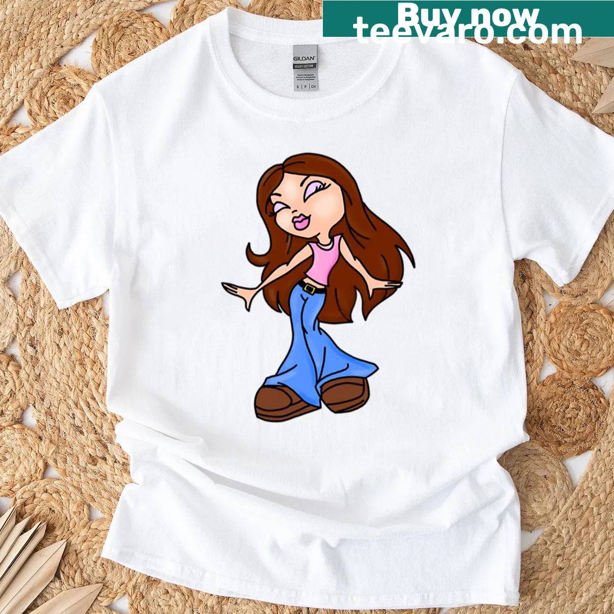 Nostalgic illustration inspired by Bratz dolls on a T-shirt — on a men's t-shirt