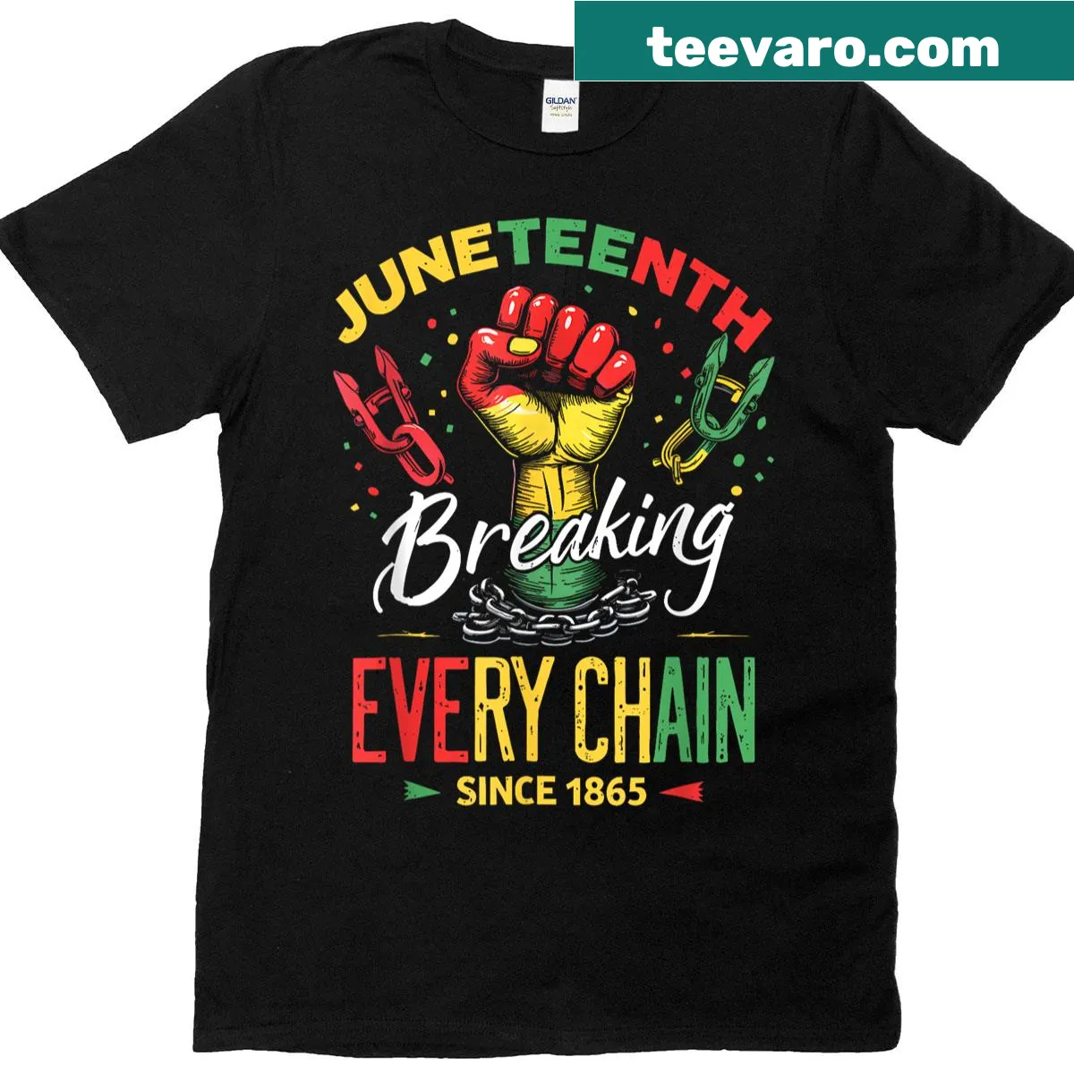 Textual graphic commemorating Juneteenth's freedom and resilience — on a men's t-shirt