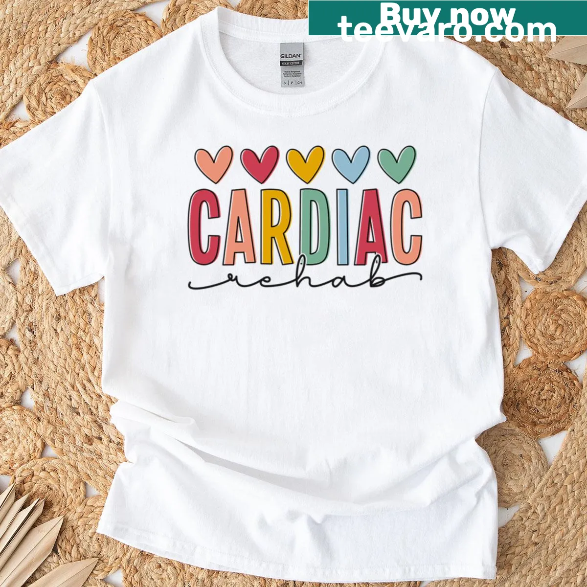 Typography t-shirt for cardiac rehab nurses with key role highlights — on a men's t-shirt