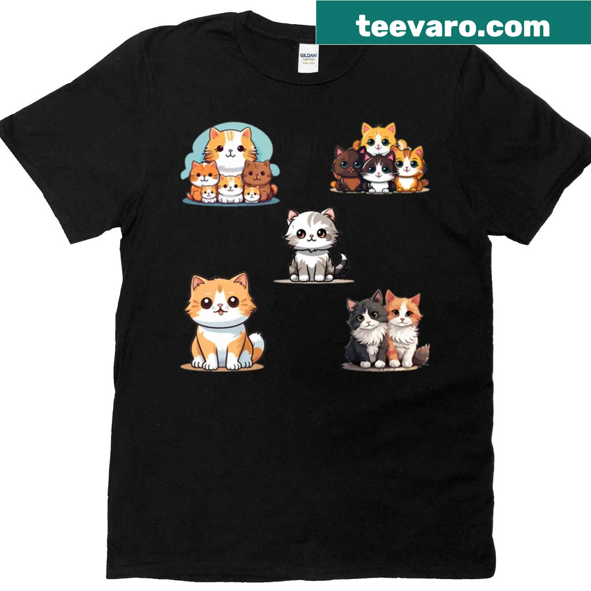 Oversized t-shirt featuring playful cat illustrations — on a men's t-shirt