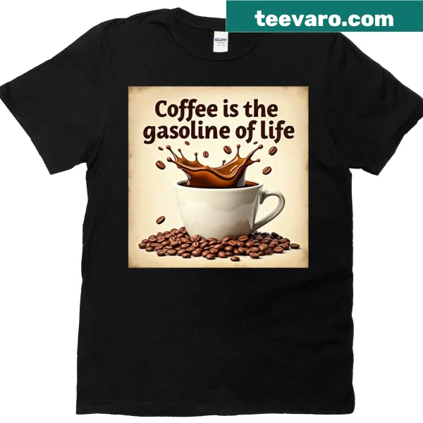 Funny T-shirt featuring a coffee splash graphic