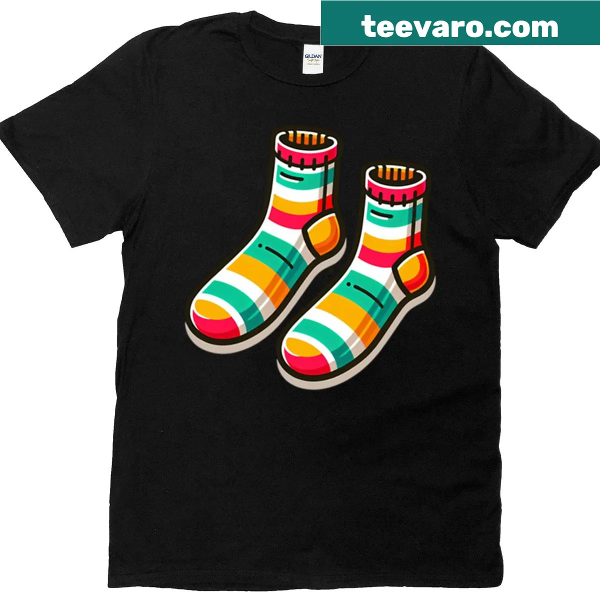 T-shirt with 'Happy Feet, Happy Day' text and playful design — on a men's t-shirt