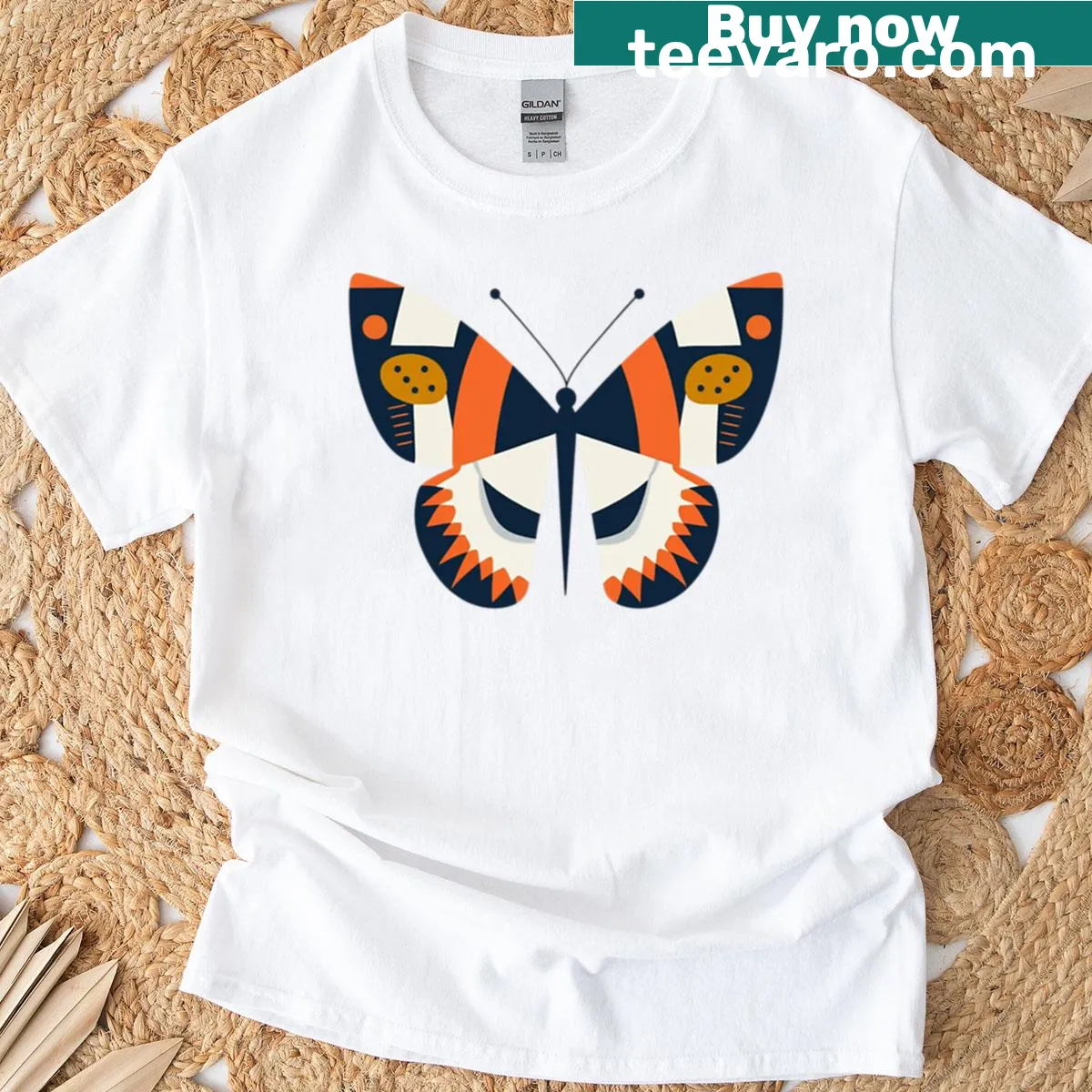 Minimalist T-shirt featuring a line-art butterfly design. — on a men's t-shirt