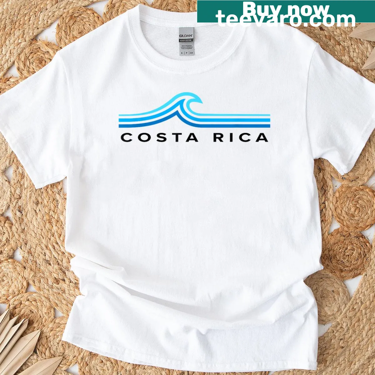 Vintage T-shirt with a retro graphic of waves representing Costa Rica — on a men's t-shirt