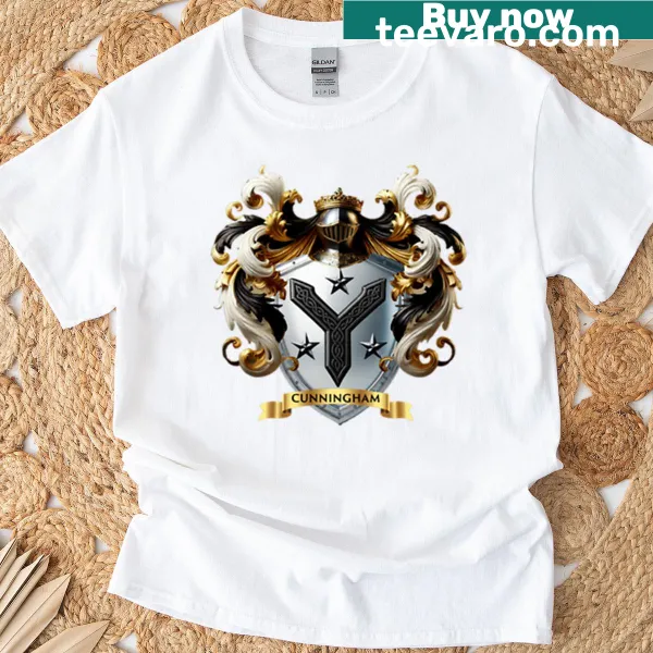 T-shirt displaying the Cunningham family crest in a powerful design