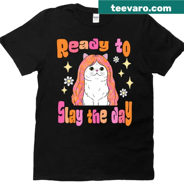T-shirt featuring a cute long-haired cat illustration