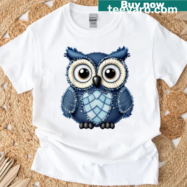 Cute owl pattern t-shirt with patchwork art design