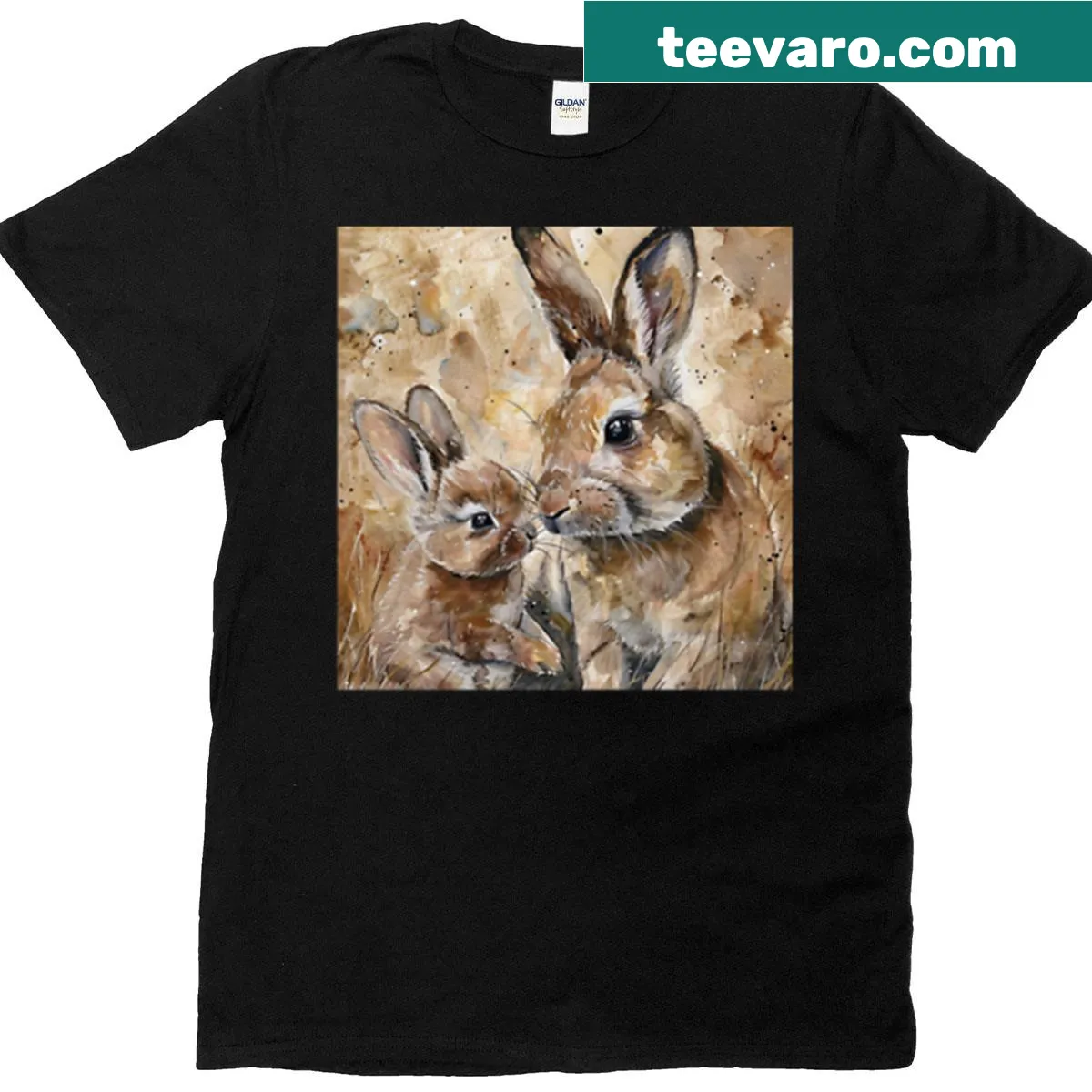 Cute cartoon rabbits celebrating Father's Day t-shirt — on a men's t-shirt
