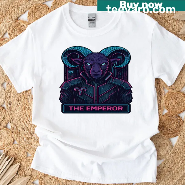 Striking cyberpunk design with Aries motif on a t-shirt