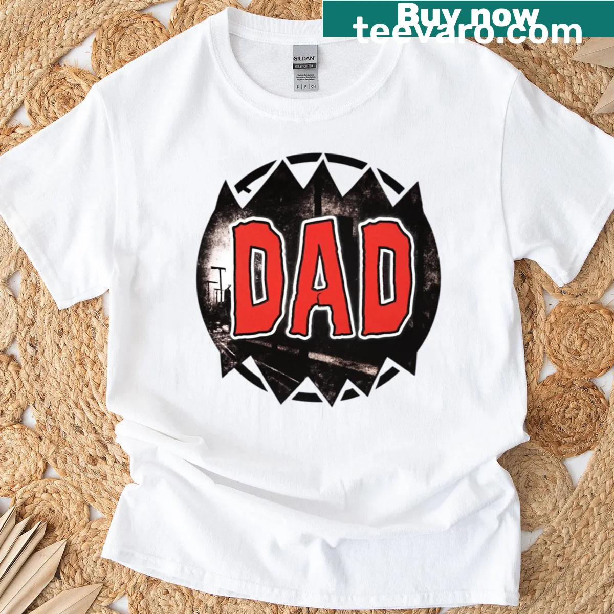 Boxy t-shirt with 'Dad Mode On' text graphic — on a men's t-shirt