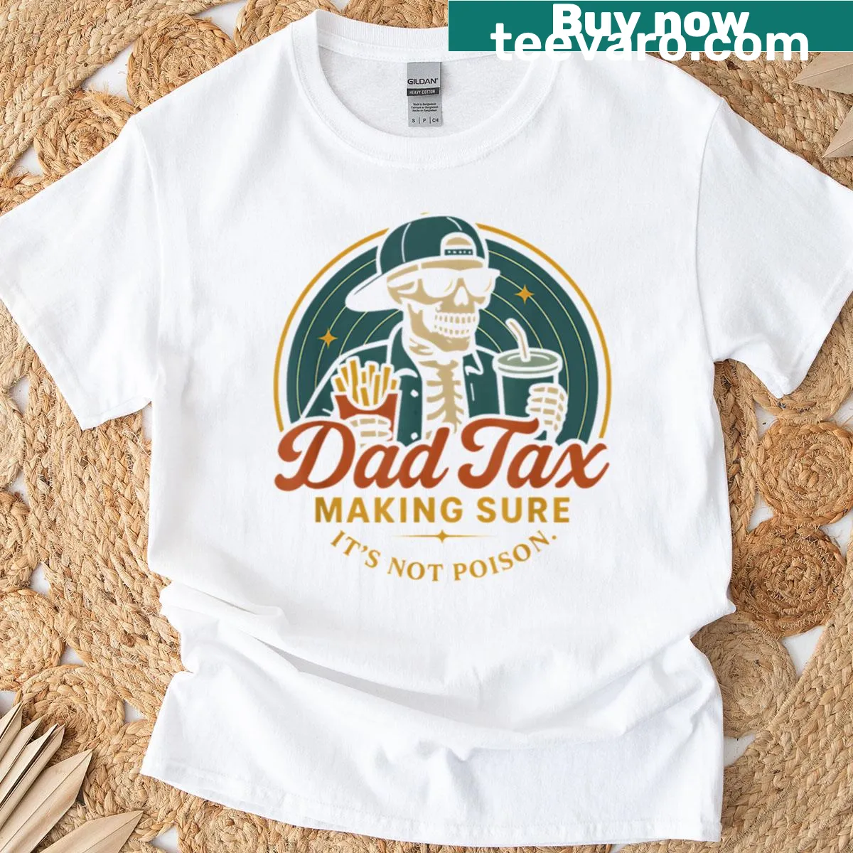 T-shirt with humorous 'Dad Tax Collector' text design — on a men's t-shirt