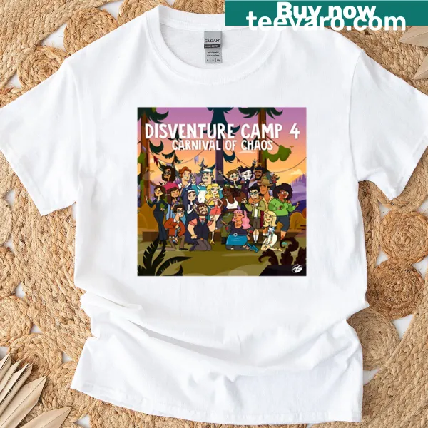 Illustrated T-shirt from Disventure Camp with chaotic theme