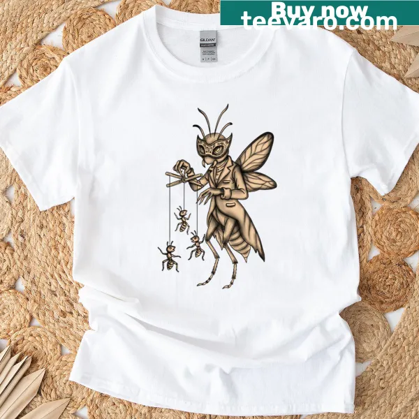 Whimsical T-shirt featuring a wasp puppeteer design