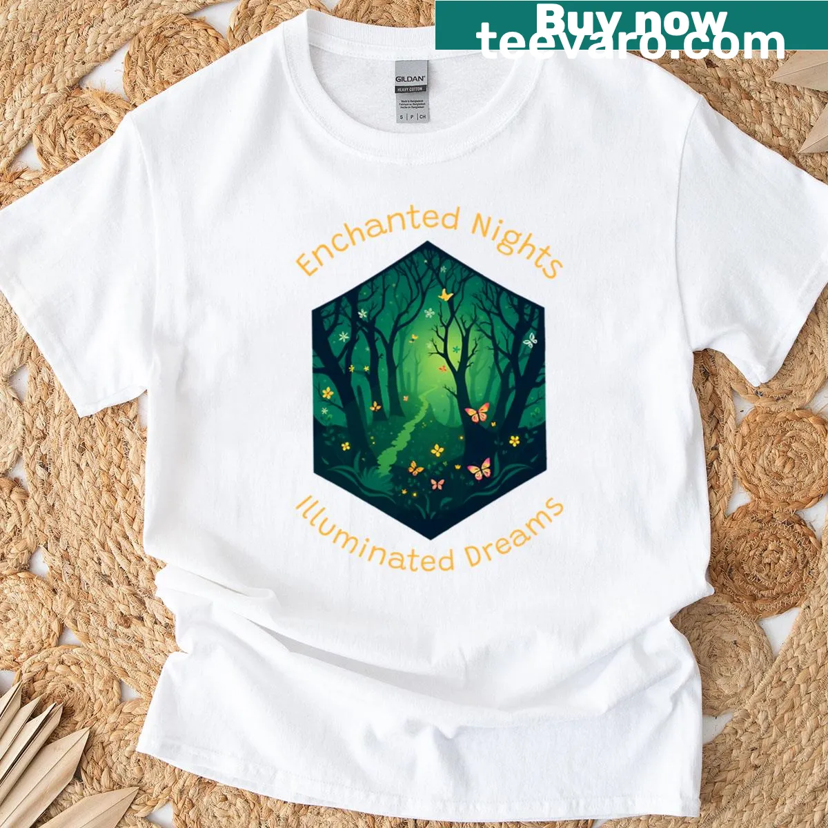 T-shirt depicting enchanted nights and illuminated dreams. — on a men's t-shirt