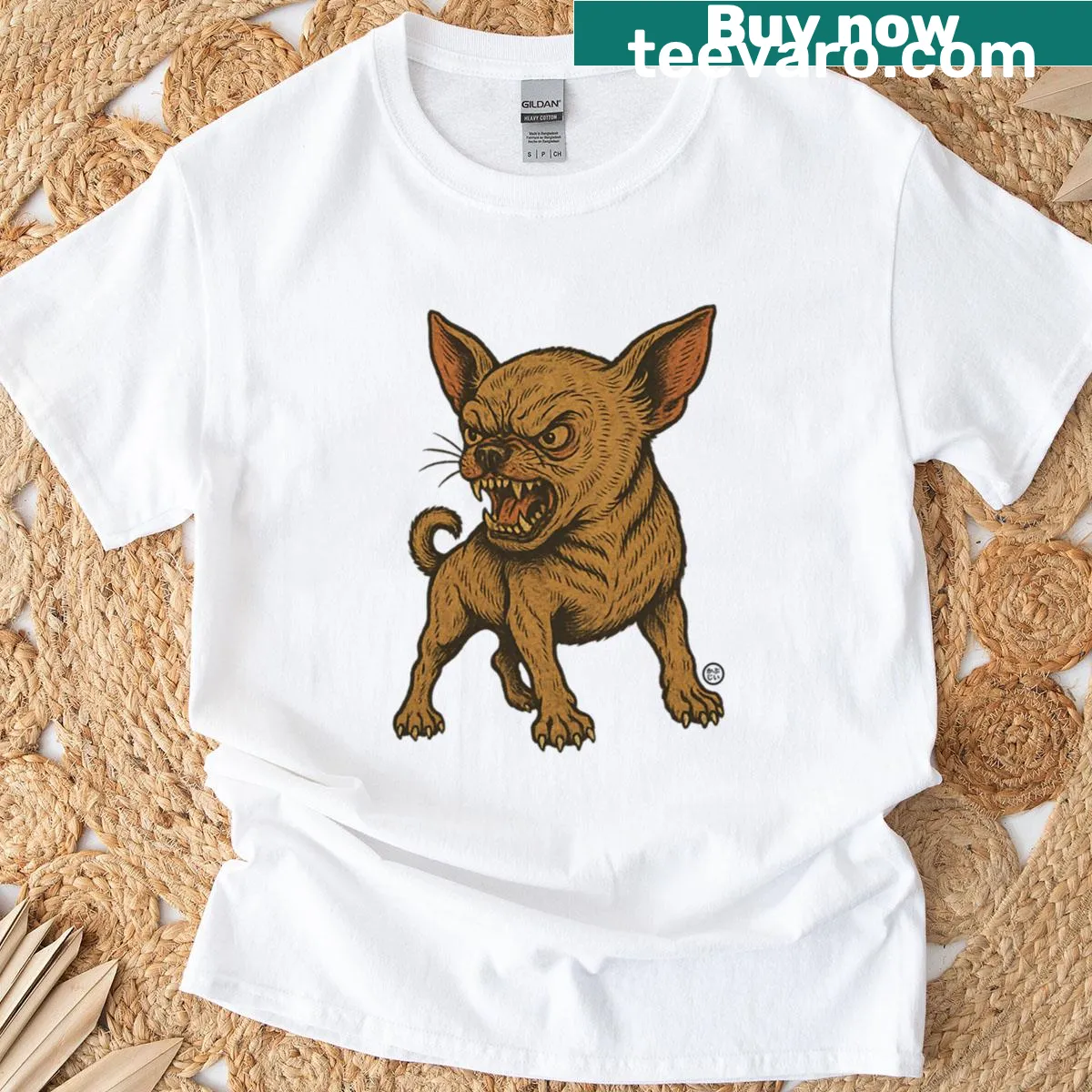Illustration of an angry Chihuahua in vintage Japanese style. — on a men's t-shirt