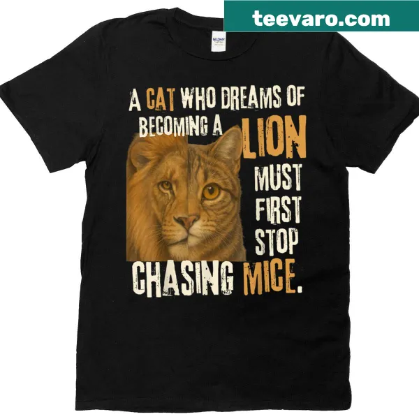 Cute cat dreaming of being a lion graphic on a T-shirt