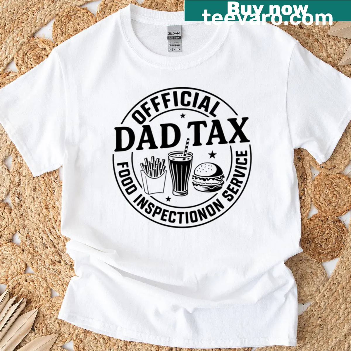 Graphic of a food inspection service emblem for dads — on a men's t-shirt