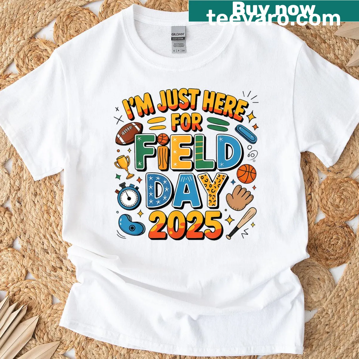 Funny T-shirt reading 'I'm Just Here For Field Day' in playful typography. — on a men's t-shirt