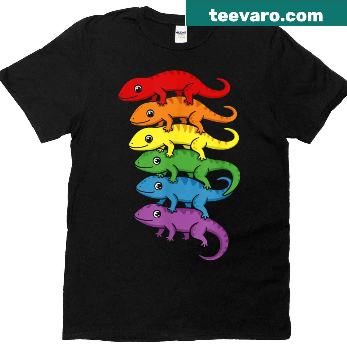 Cartoon lizard with rainbow design for LGBT pride — on a men's t-shirt