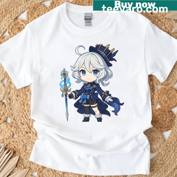 Chibi-style Furina graphic on a cute T-shirt