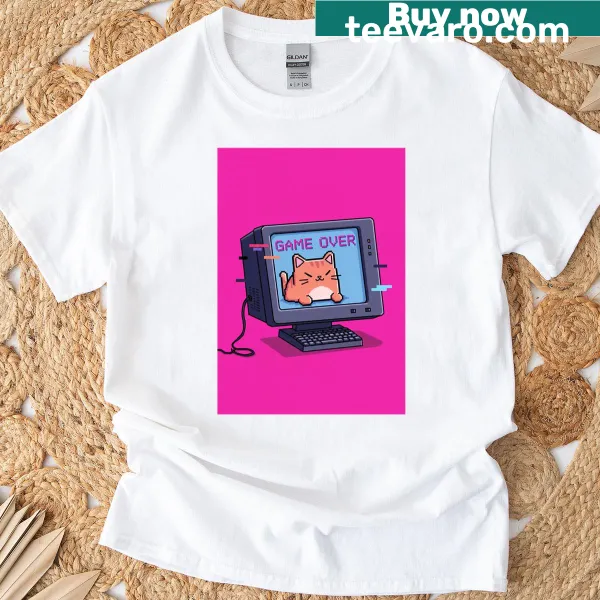 Cat character in a retro monitor with 'Game Over' text