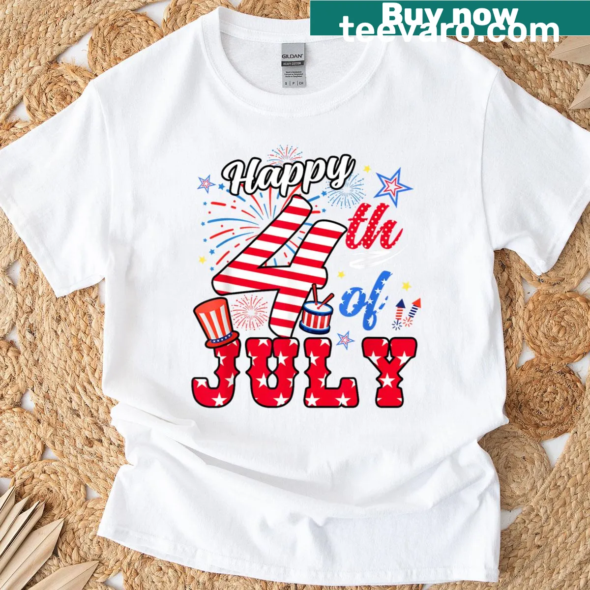 Patriotic American flag T-shirt for Fourth of July celebration — on a men's t-shirt