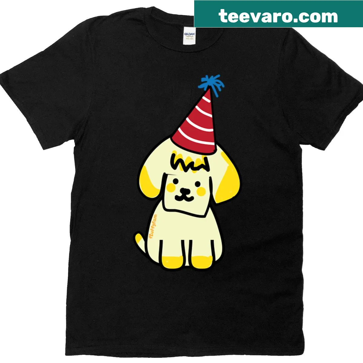 Oversized t-shirt featuring Puff the Dog for birthday wishes — on a men's t-shirt