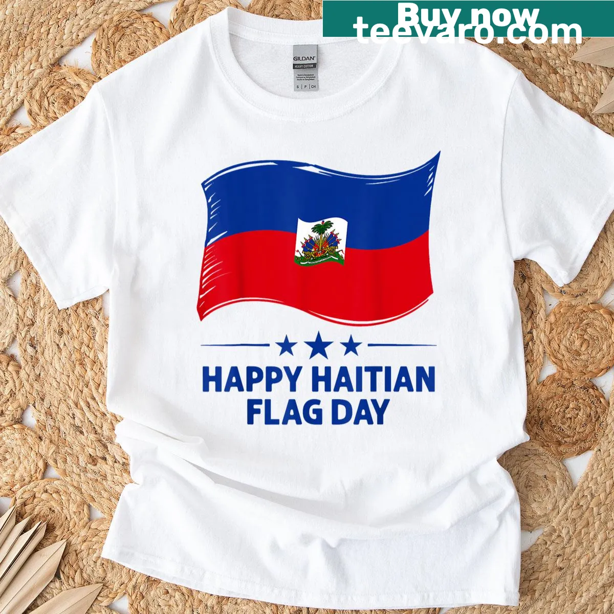 Haitian Flag Day T-shirt featuring the national flag design — on a men's t-shirt
