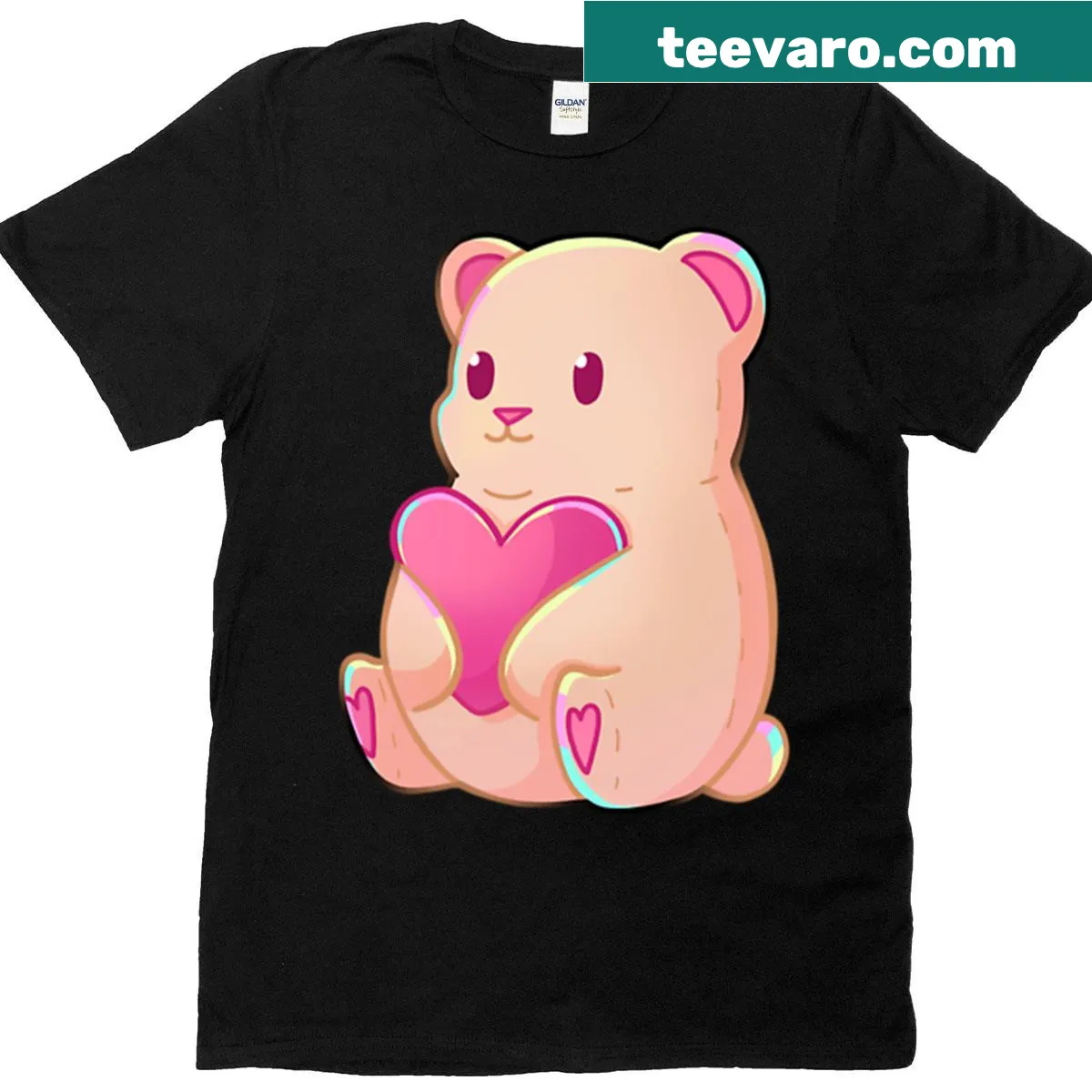 Oversized t-shirt featuring a cute heart bear illustration — on a men's t-shirt