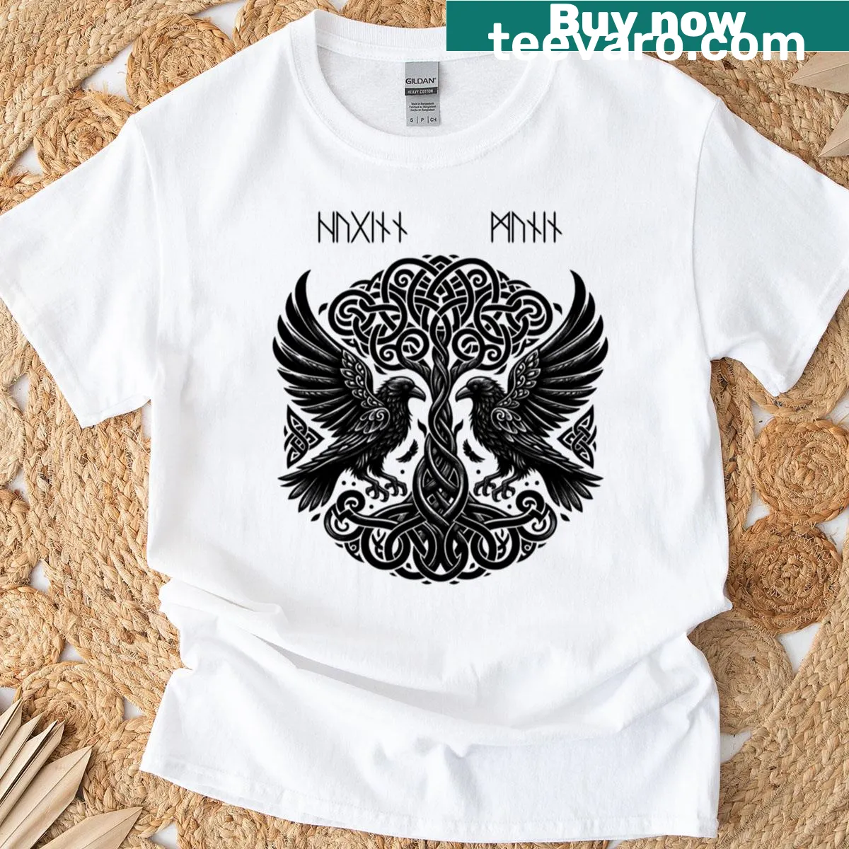 Illustration of Huginn and Muninn, the Norse ravens, on T-shirt — on a men's t-shirt