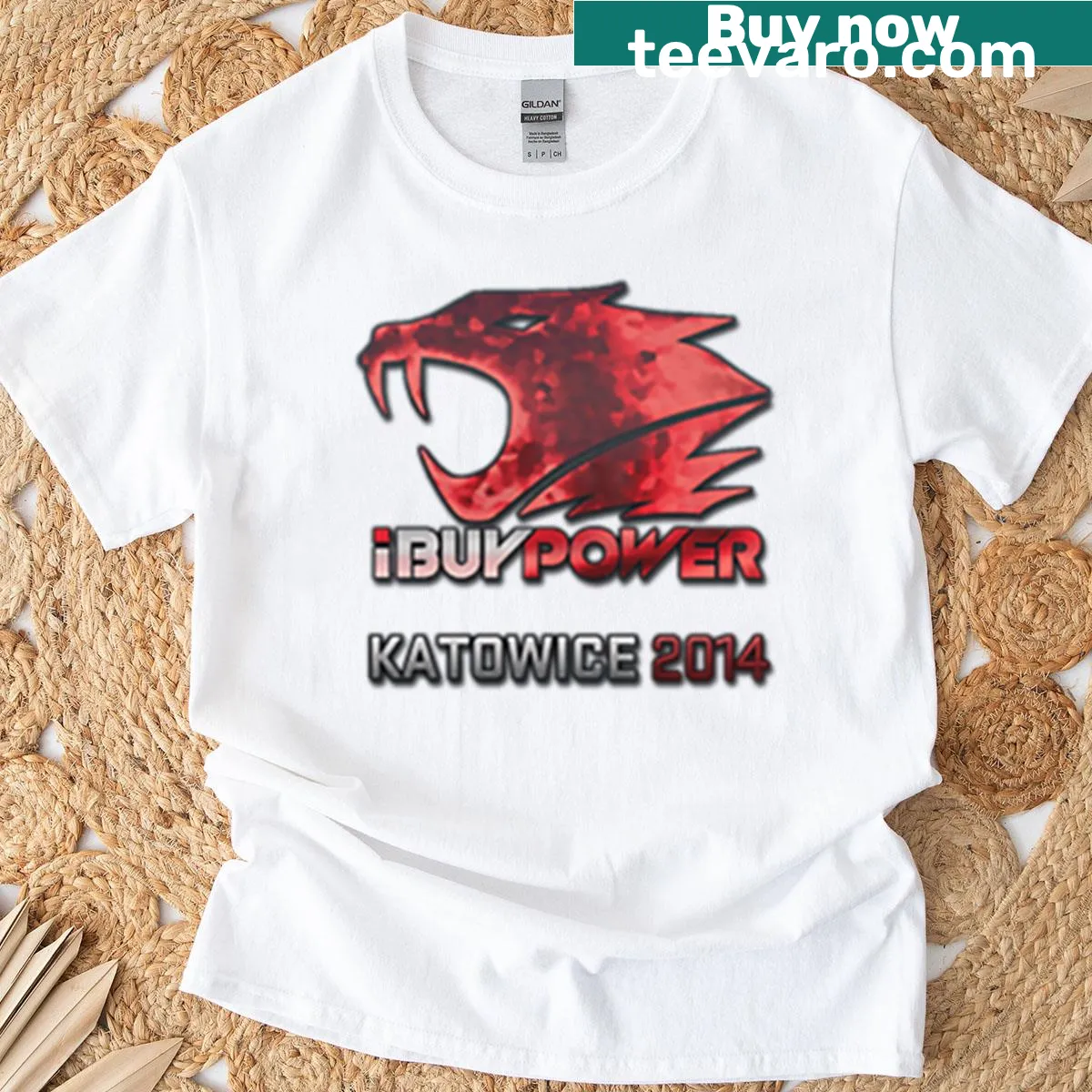 Gaming-themed T-shirt with Ibuypower holographic sticker design — on a men's t-shirt