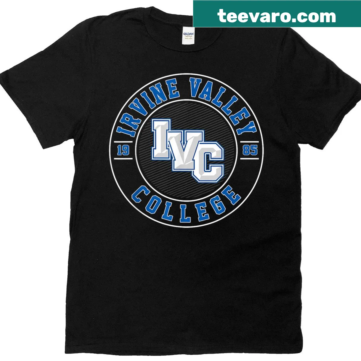 Vintage Irvine Valley College arch design T-shirt — on a men's t-shirt