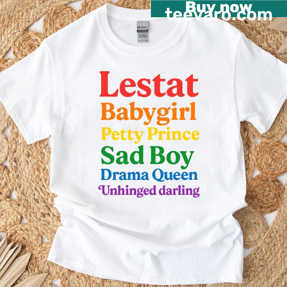 Oversized T-shirt with Lestat and rainbow pride graphic — on a men's t-shirt