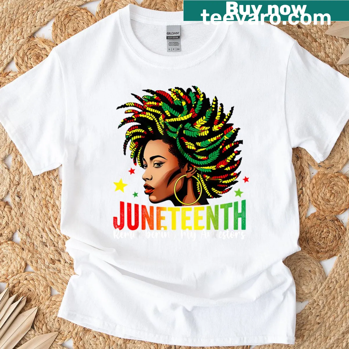 Juneteenth t-shirt with text 'Remembering My Ancestors 1865' — on a men's t-shirt
